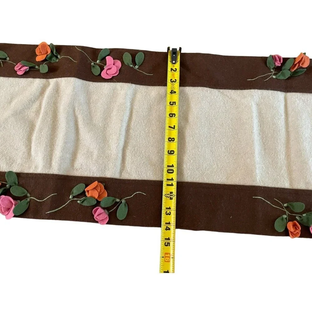 Pier 1 Imports Table Runner Jardinia 14” X 69” 3D Fabric Flowers Brown Tan‎ Wool